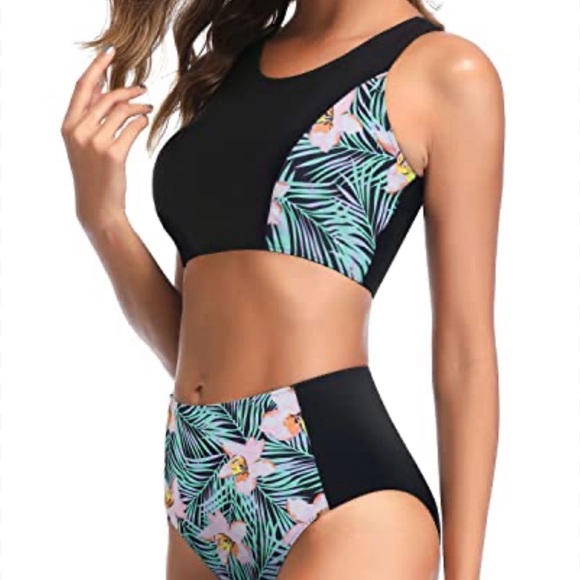 Tempt Me Other - NWT Black & Tropical Floral High-Waist Bikini Set - Women Swim